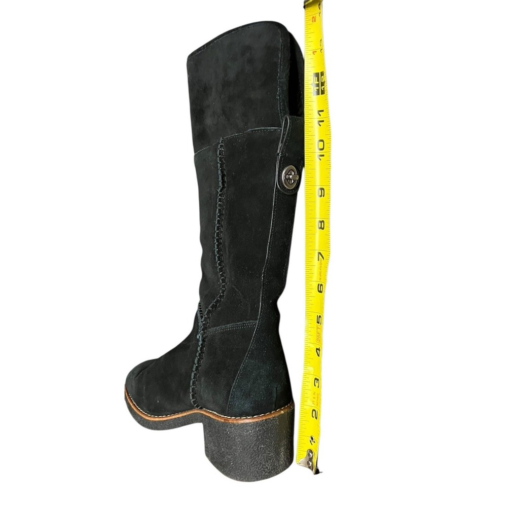 Coach Turnlock Patch Suede Sherpa Lining Boho‎ Comfort Pull On Black Boots 7.5 - Picture 11 of 15
